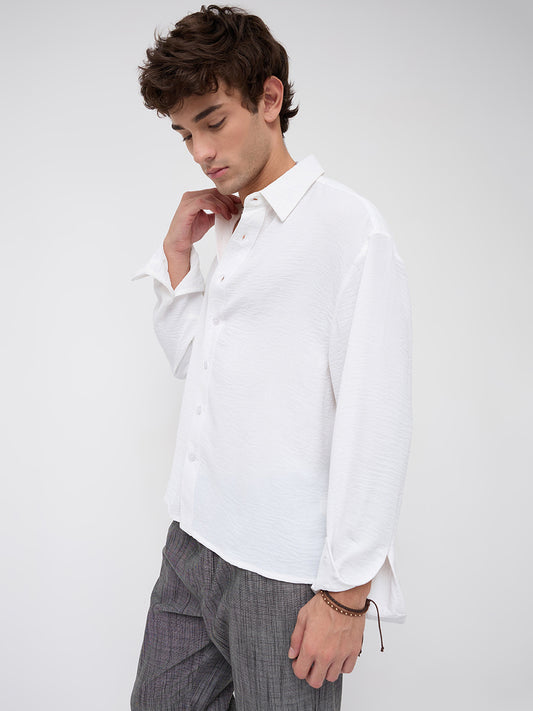 Snow White Crinkled Boxy Fit Crop Shirt