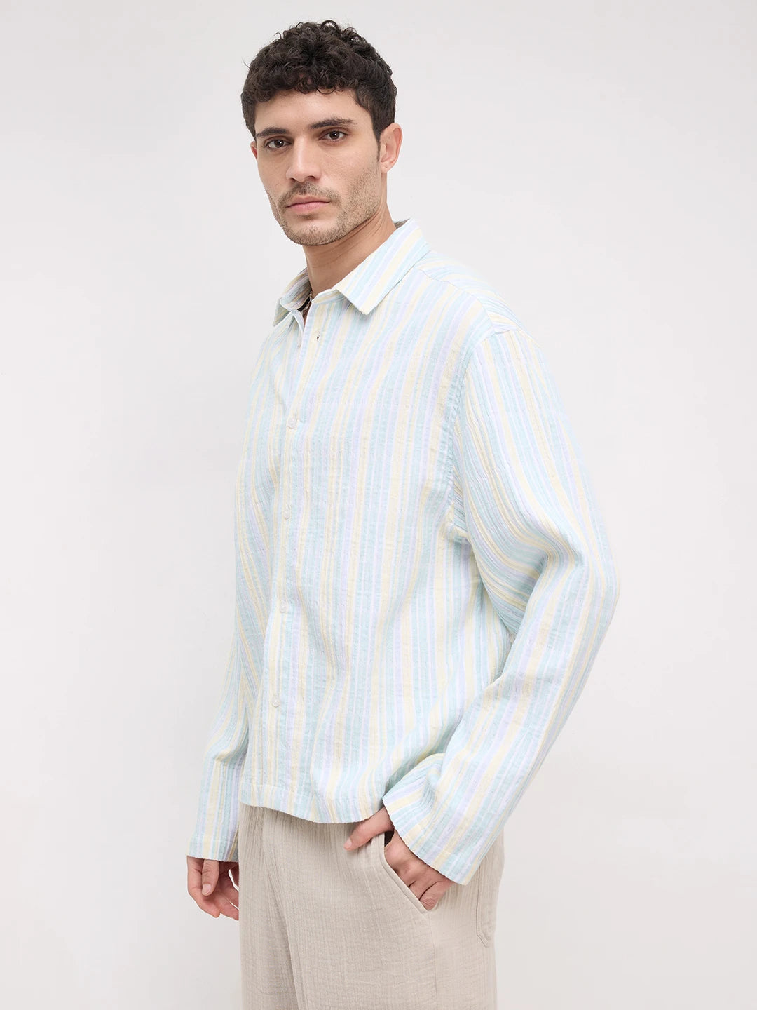 Fresh Pastel Breeze Weekend Escape Cuffless Oversized Shirt