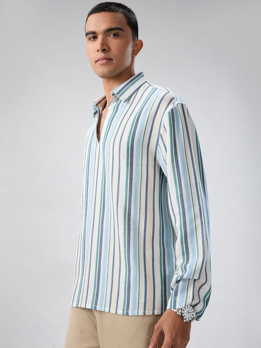 Coastal Blue Striped Oversized Polo Shirt