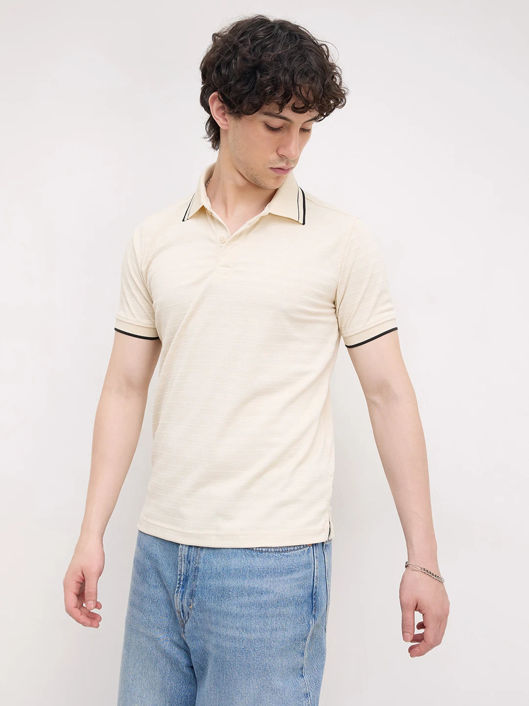 Elite Cream Stripe Weave Knitted Tee