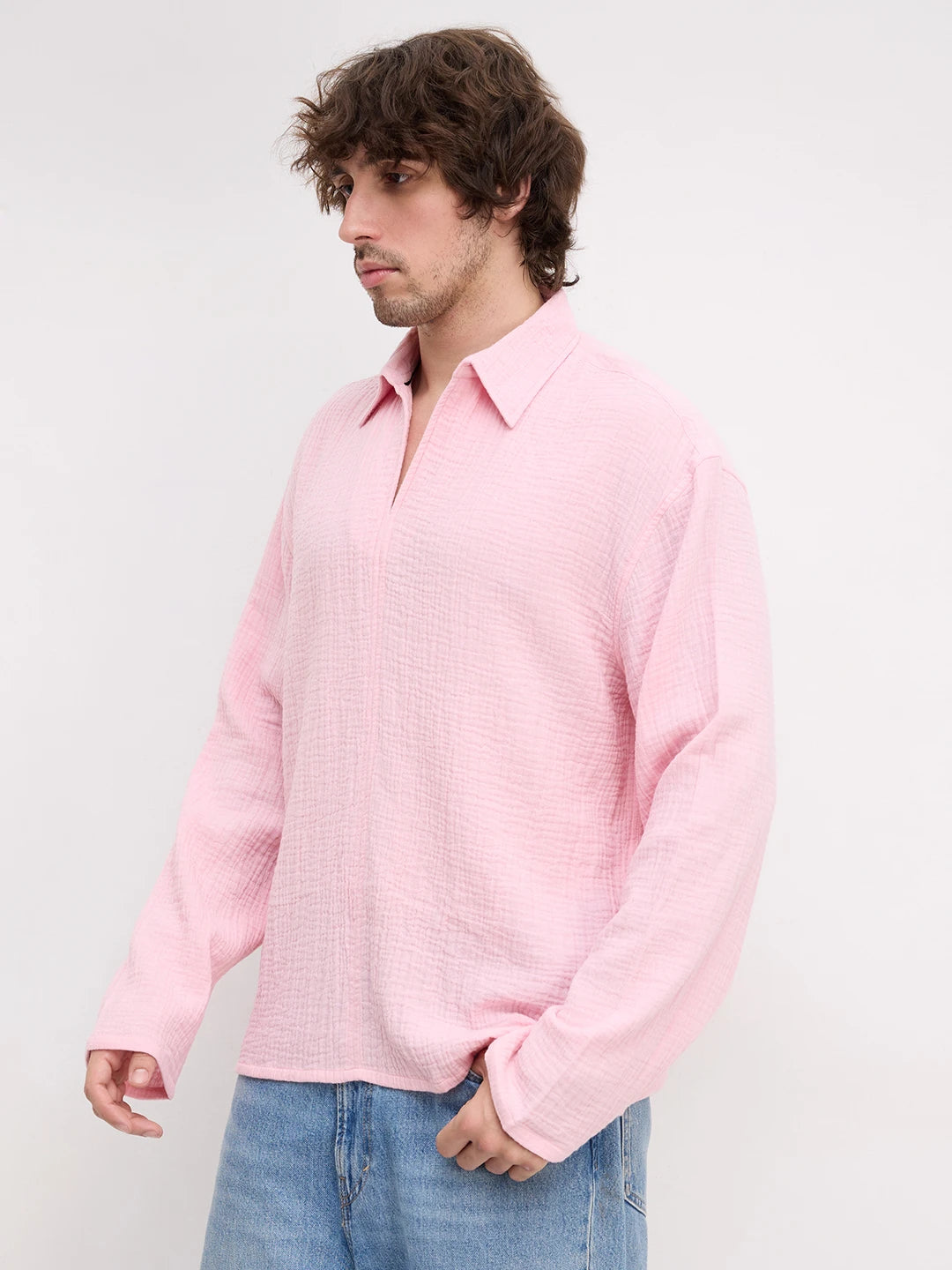 Sakura Pink Double Cloth Center Seam Oversized Polo Shirt