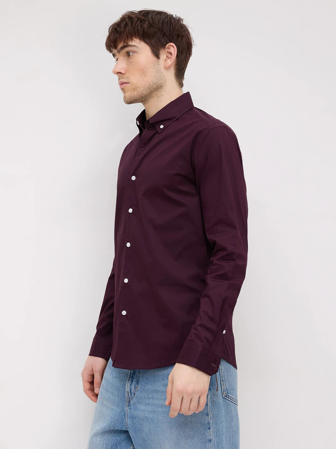 Luxe Wine Lyocell Button-Down Collar Shirt