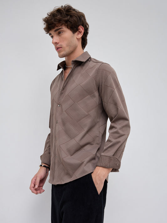 Elegant Brown Block Weave Knitted Shirt