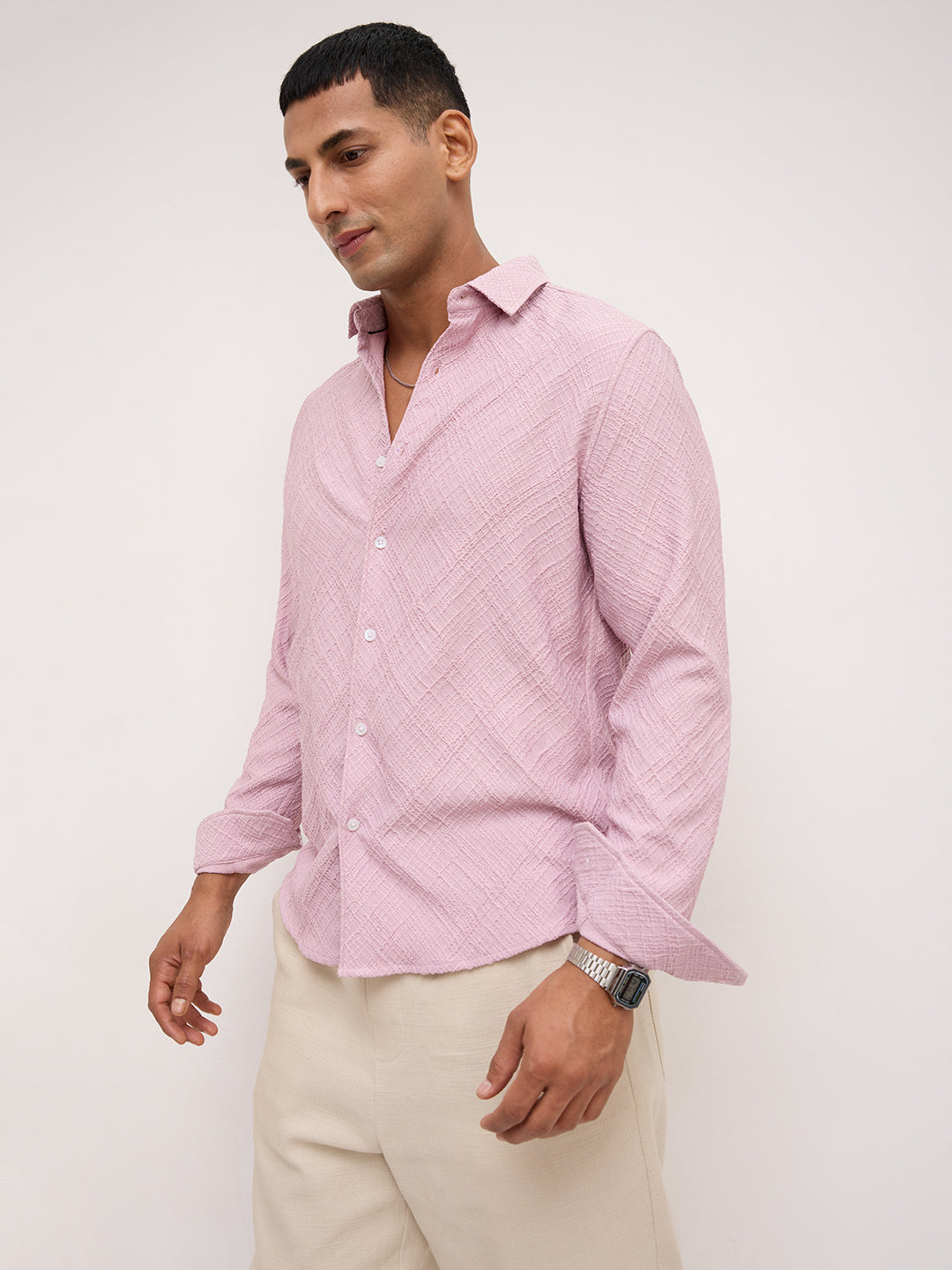 Blush Pink Trellis Weave Textured Shirt