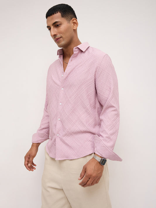 Blush Pink Trellis Weave Textured Shirt