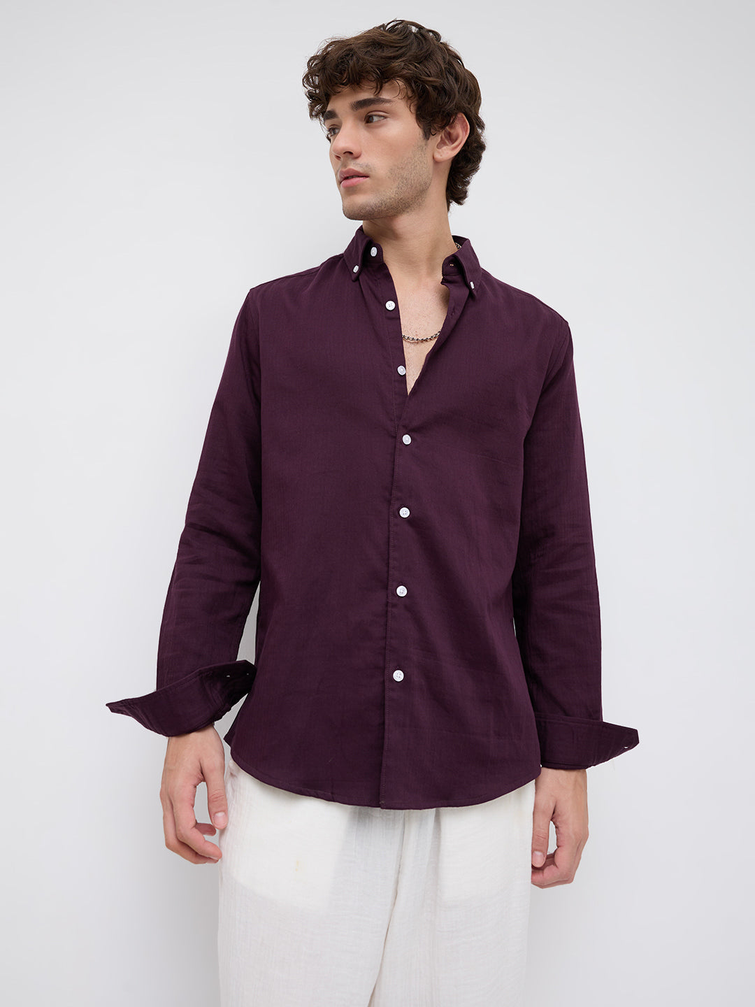 Matte Purple Button-Down Collar Business Shirt