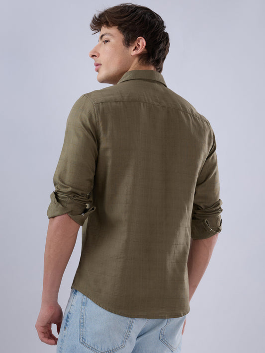 Asparagus Green Textured Weave Shirt