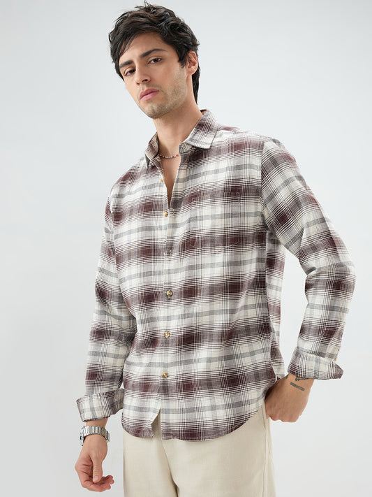 Brown & White Sable Grid Checks Shirt