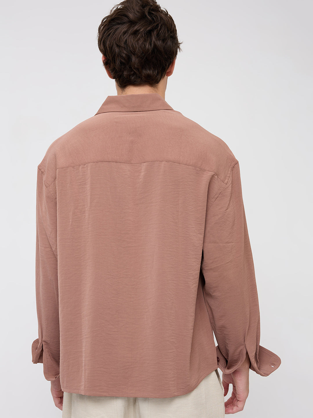 Luxe Russet Brown Ultra Soft Crinkled Boxy Fit Crop Shirt