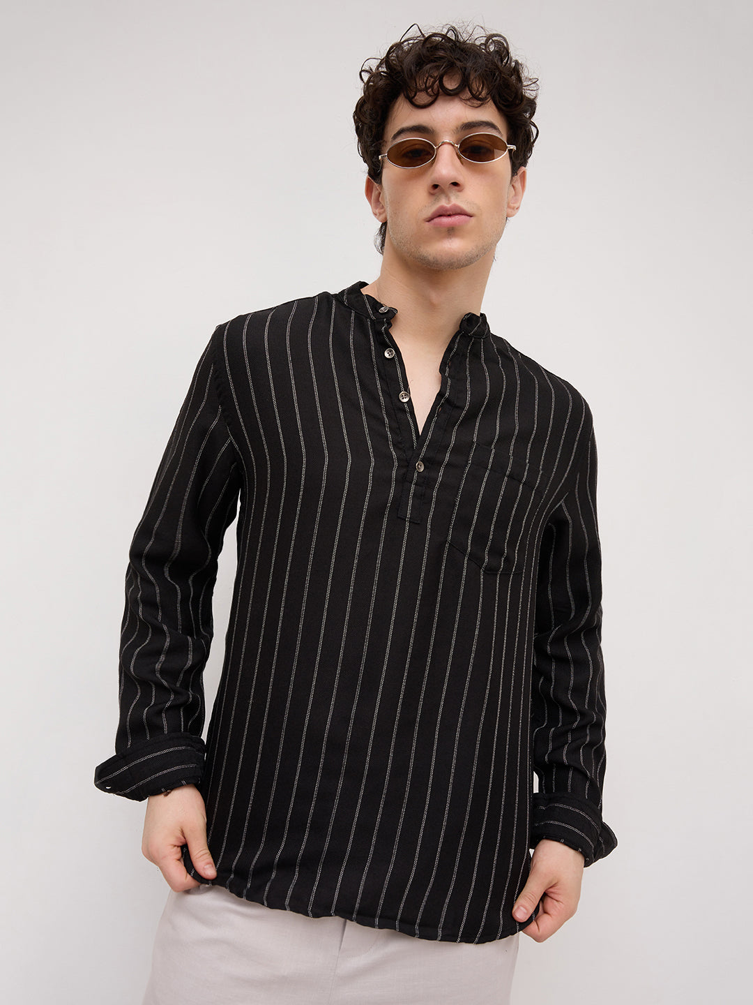 Sable Black Chalk Striped Kurta