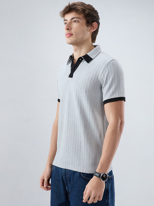 Light Grey Contrast Polo Neck T-shirt