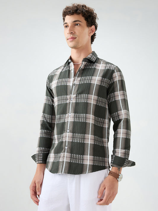 Forest Green Soft Textured Checks Shirt