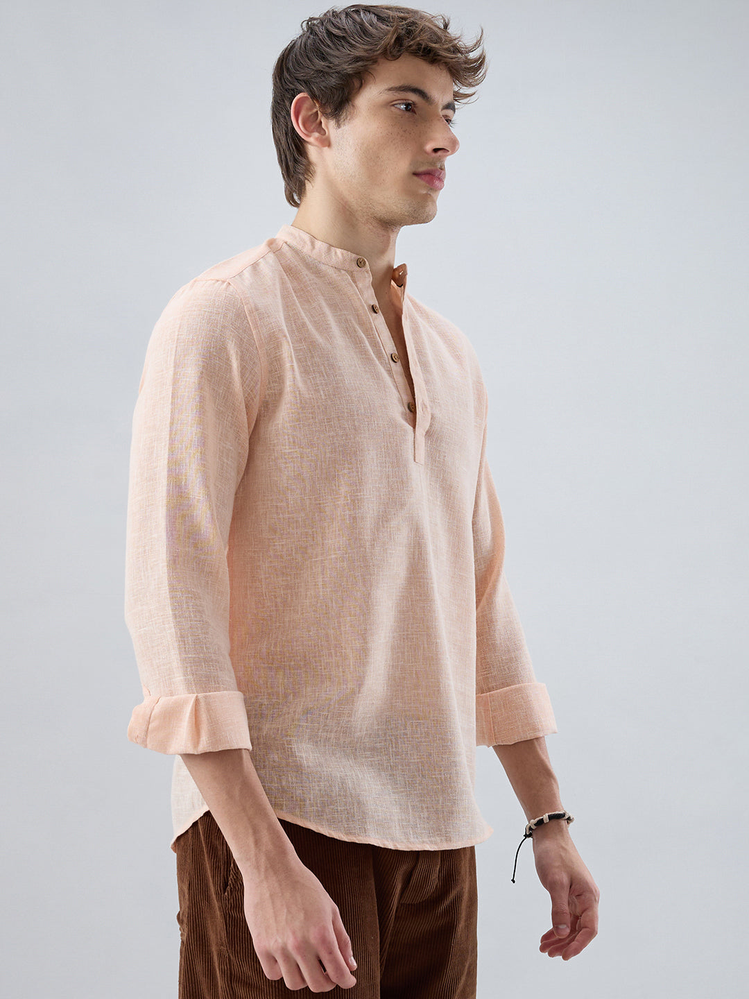 Creamy Peach Slub Textured Kurta
