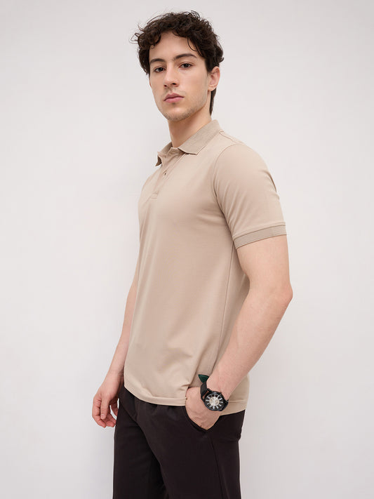 Soft Beige Honeycomb Polo Knit T-Shirt