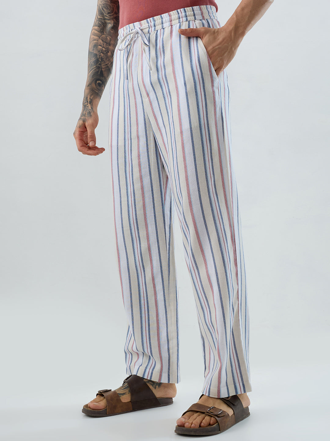 Coastal Breeze MultiStripe Straight-Fit Trousers