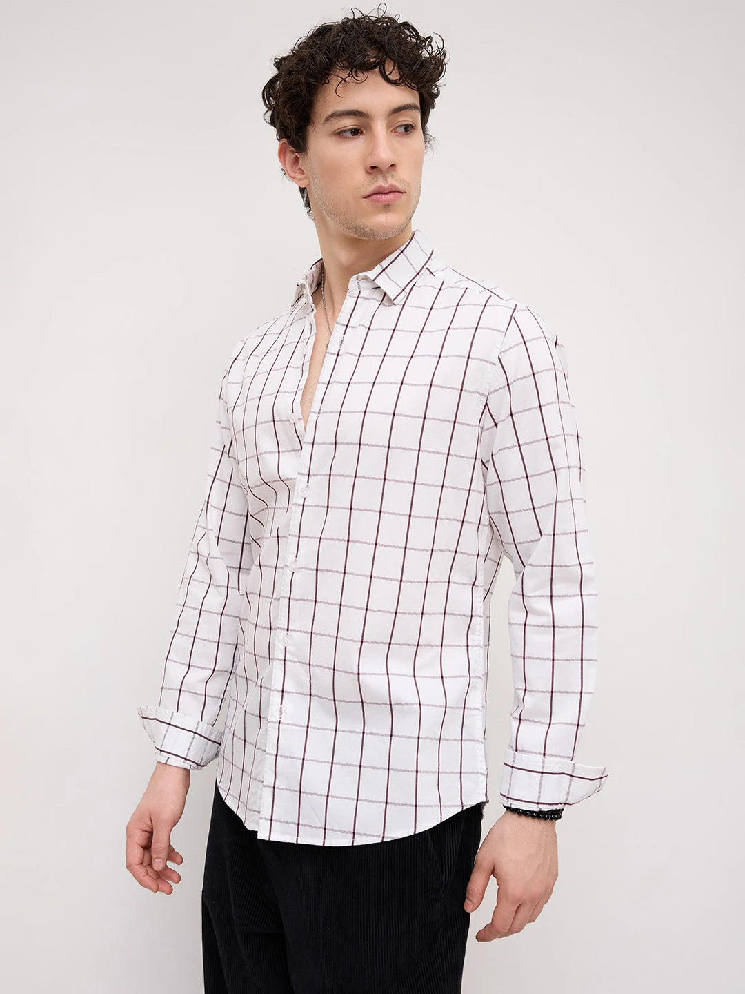 Snow White Geometric Detailed Checks Shirt