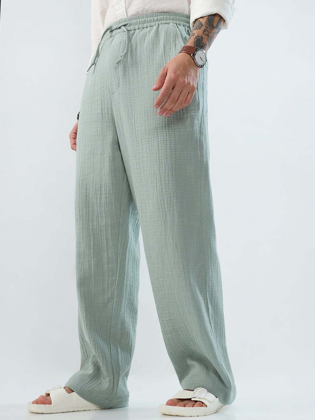 Seafoam Green Double Cloth Straight-Fit Trousers