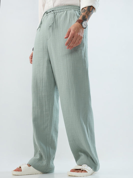 Seafoam Green Double Cloth Straight-Fit Trousers