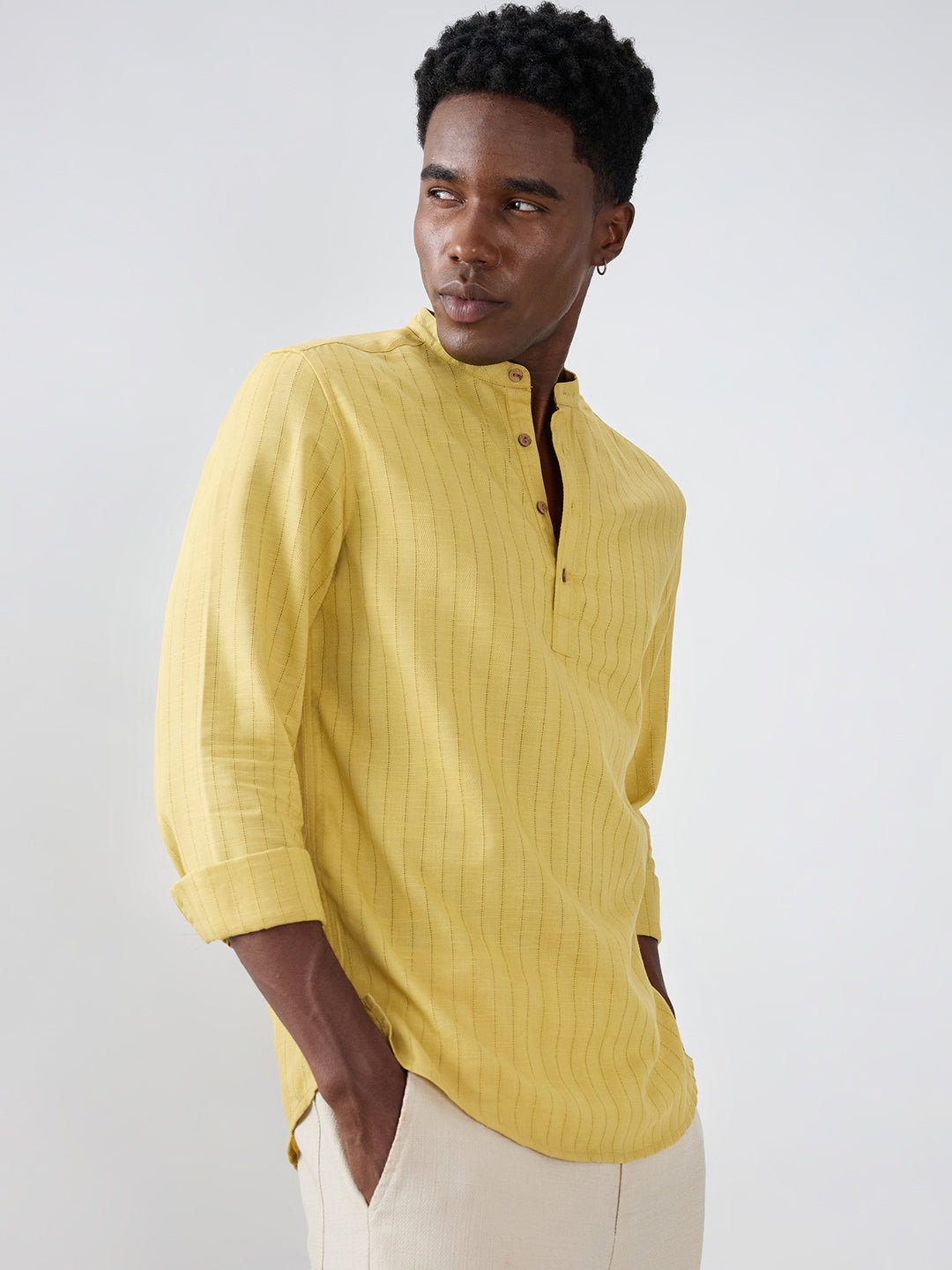 Golden Ladder Striped Subtle Textured Kurta