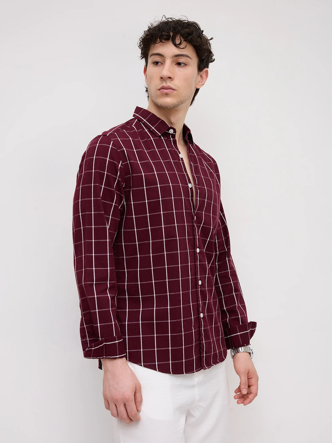 Refined Maroon Box Checks Shirt
