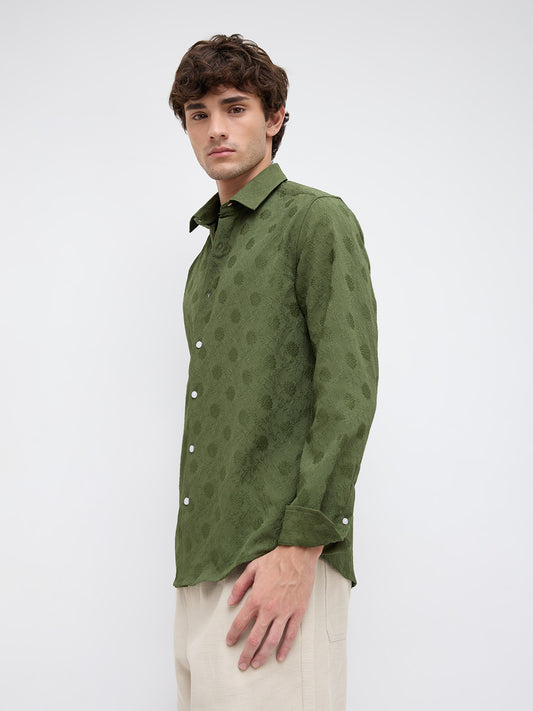 Refined Forest Green Floral Textured Shirt