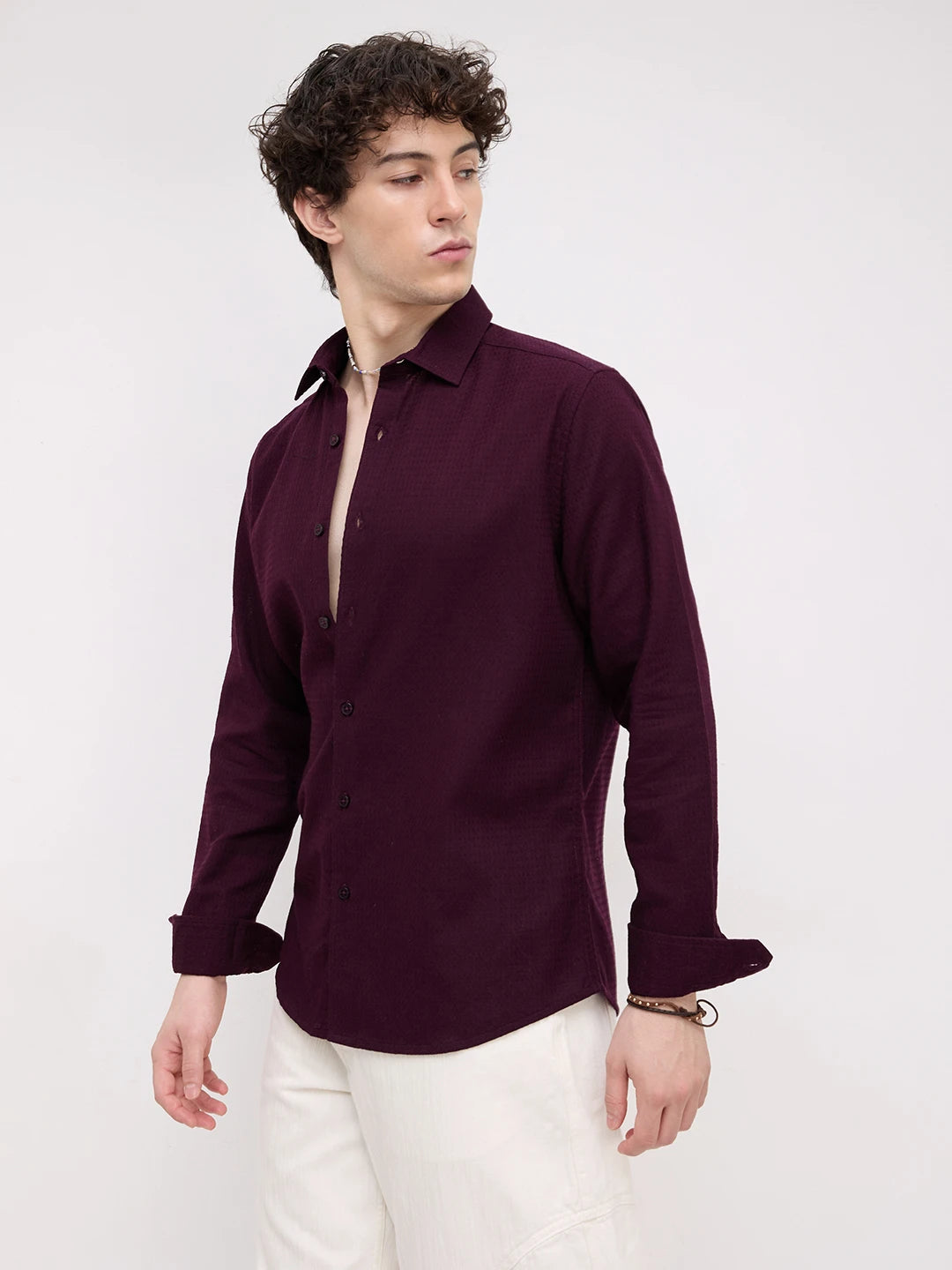 Deep Wine Micro Waffle Textured Shirt