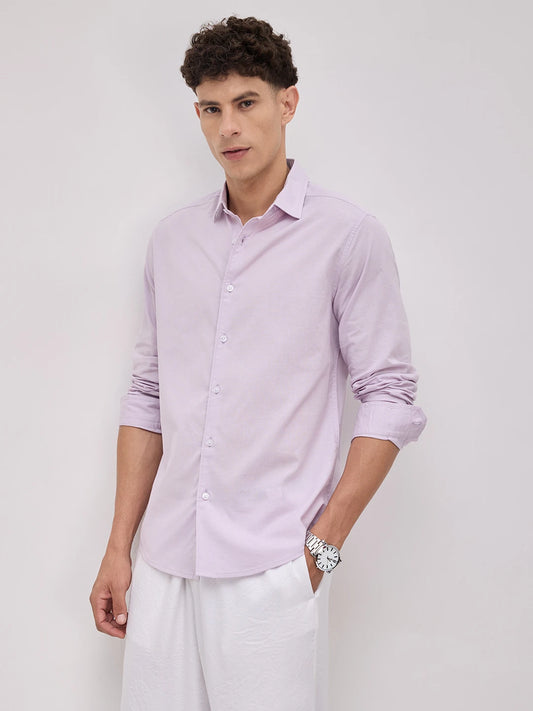 Lavender Blush Subtle Textured Linen Blend Shirt