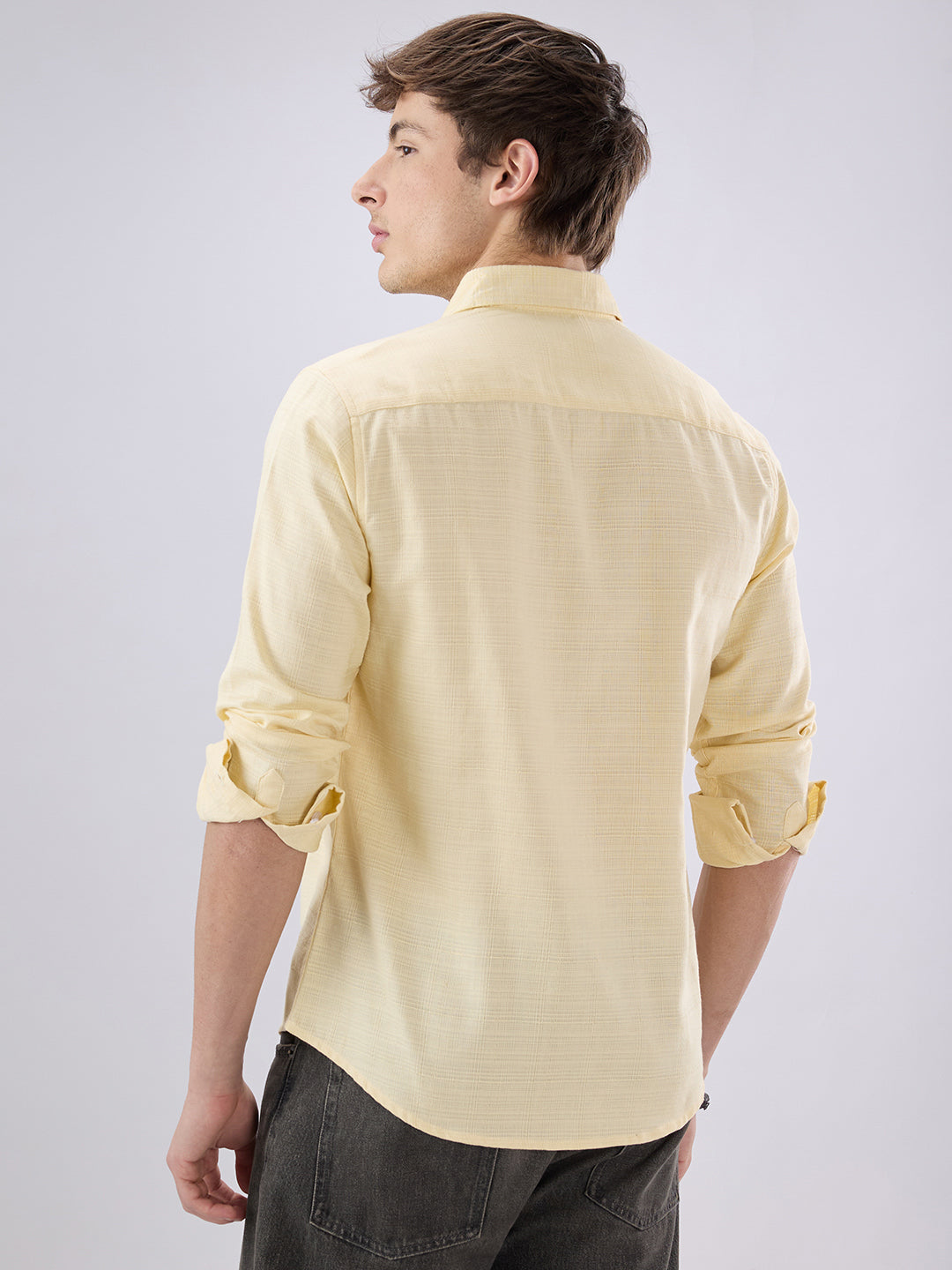 Soft Yellow Grid Textured Everyday Shirt