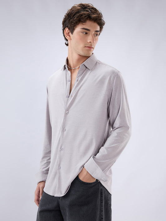 Classic Solid Plush Grey Knitted Shirt