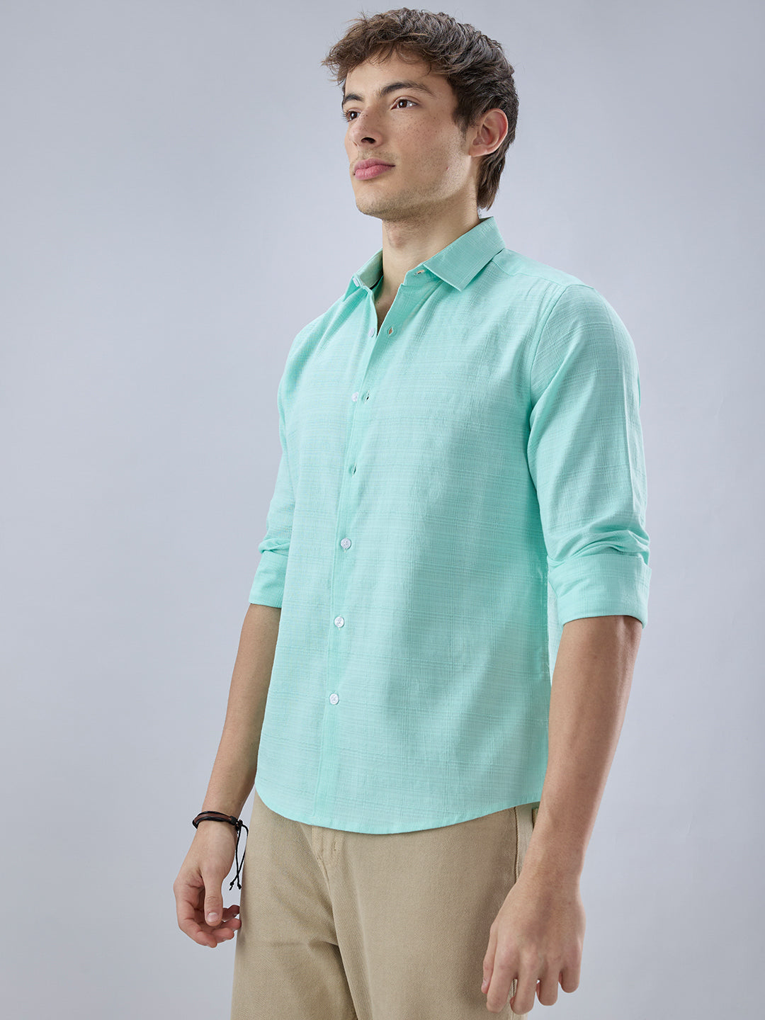 Iced Mint Green Fine Weave Textured Shirt