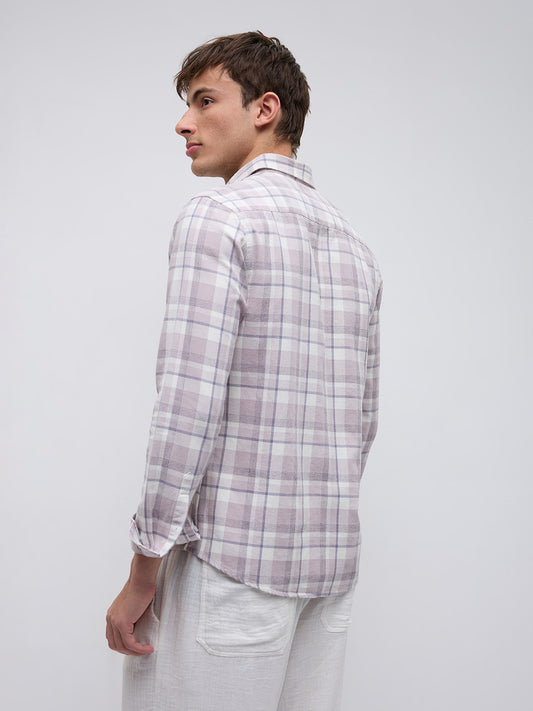 Dusty Pink Micro Herringbone Windowpane Checks Shirt