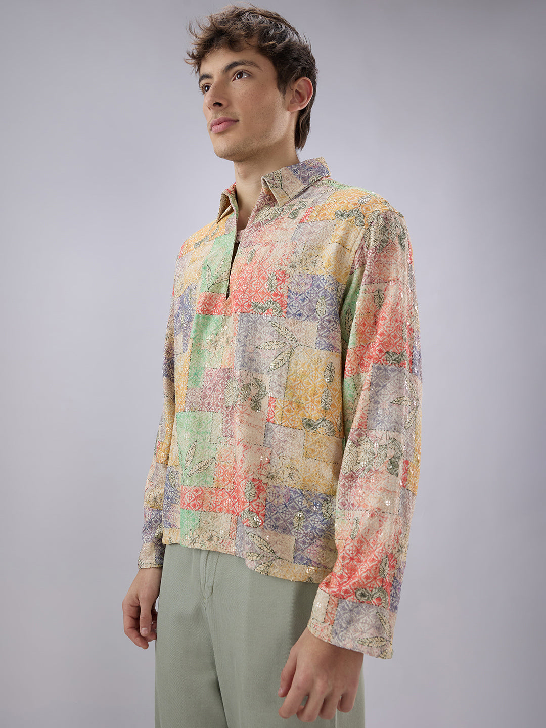 Rang Edit Sequin Embroidered Cuffless Oversized Shirt