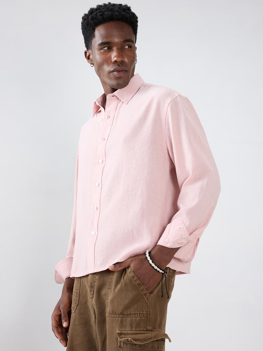Blush Pink Fine Weave Boxy Fit Crop Shirt