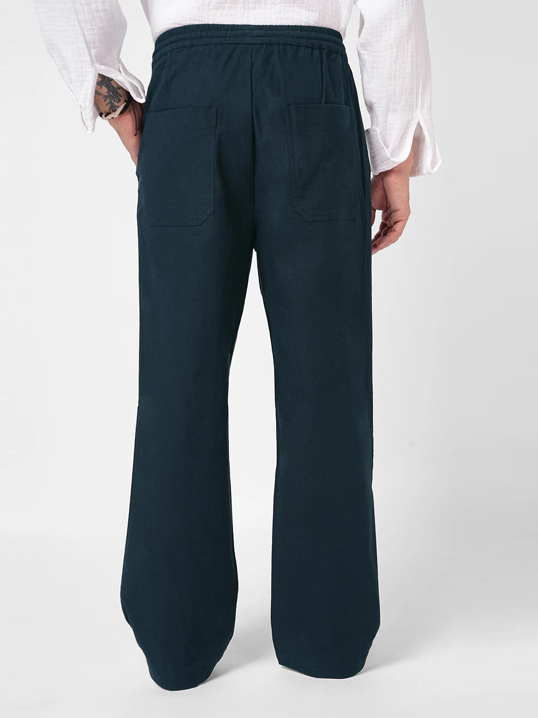 Navy Fine Weave Straight Fit Trousers
