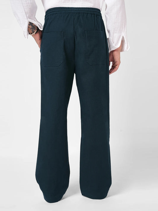 Navy Fine Weave Straight Fit Trousers