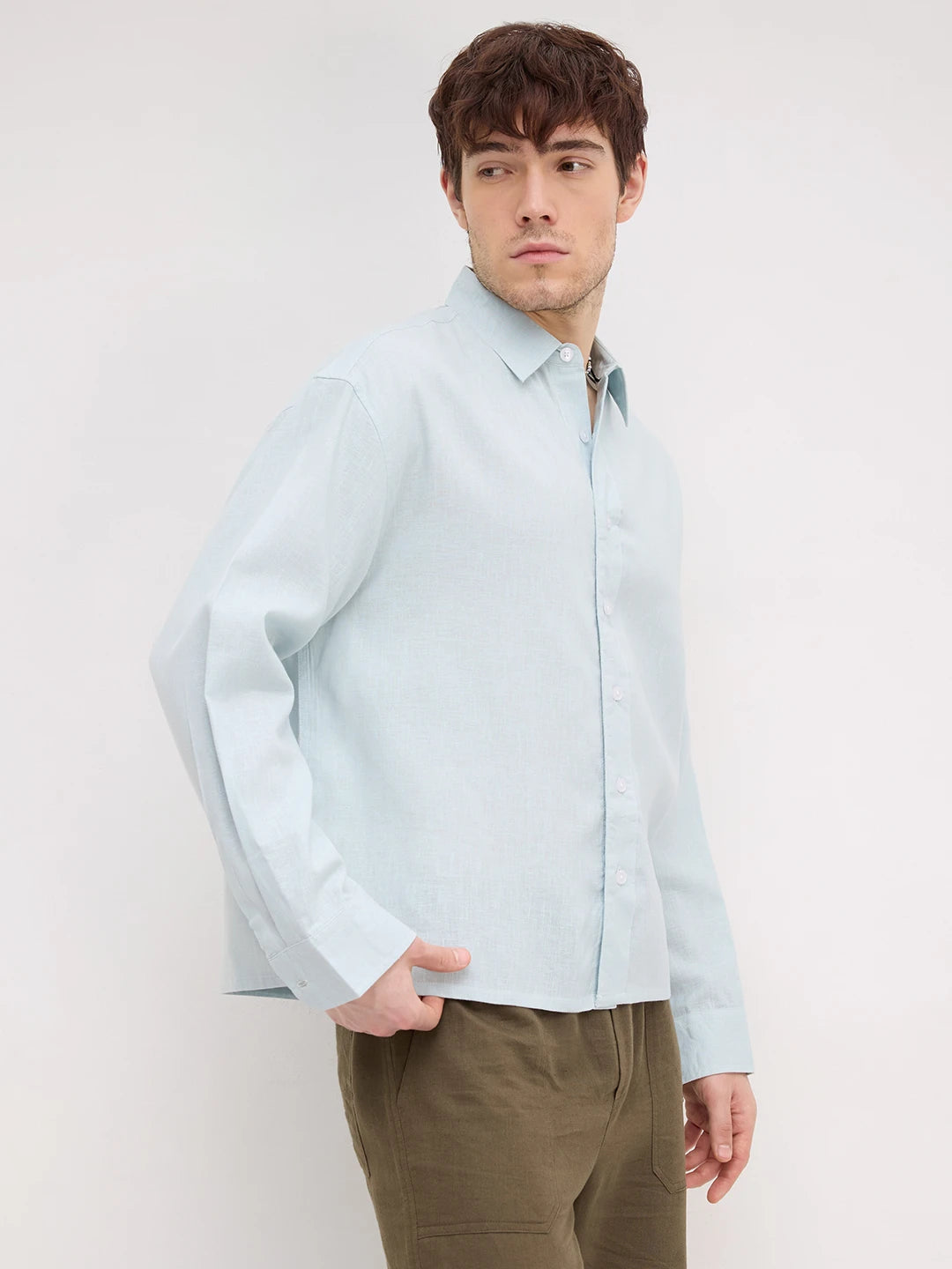 Sheer Baby Blue Boxy Fit Crop Shirt
