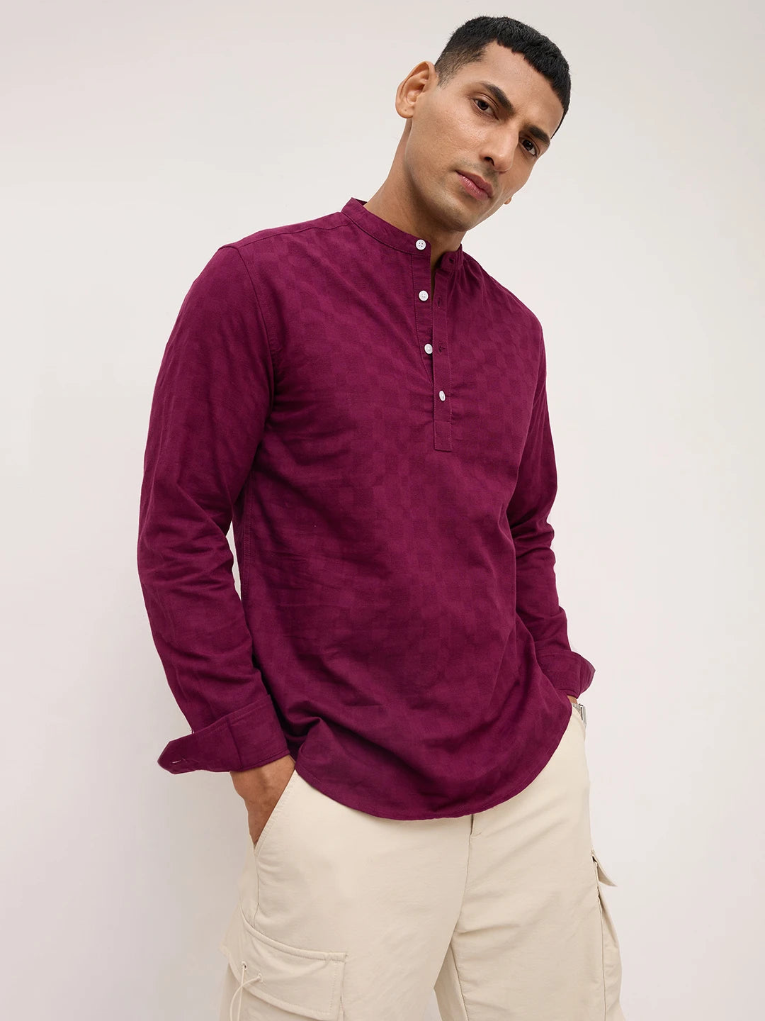 Maroon Sheer Box Weave Kurta