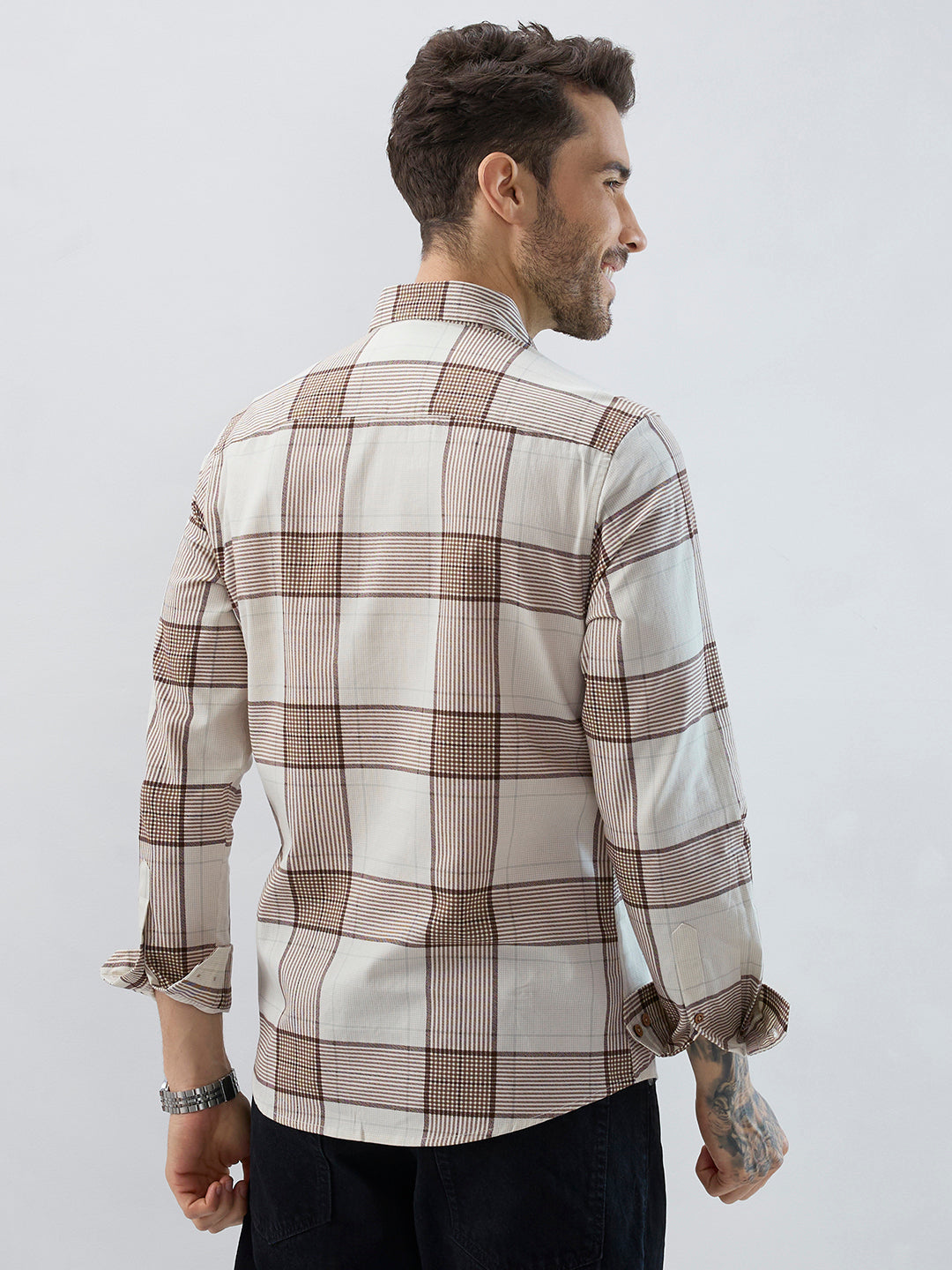 Off White & Brown Checkered Shirt