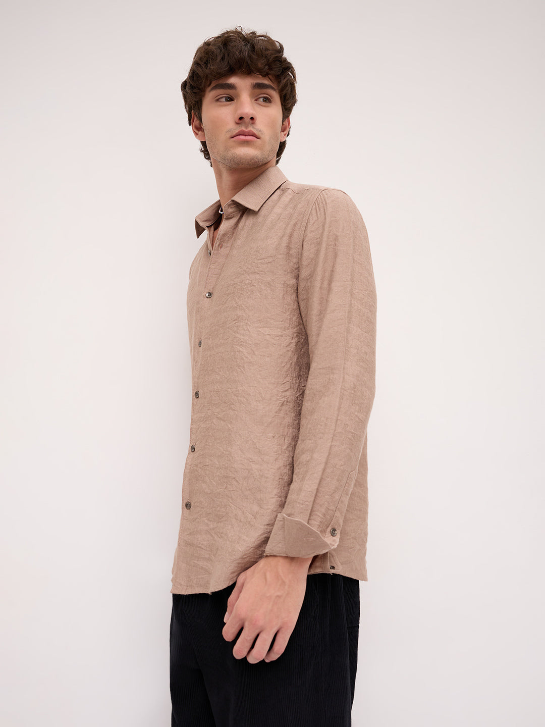 Luxe Taupe Beige Frosted Textured Shirt