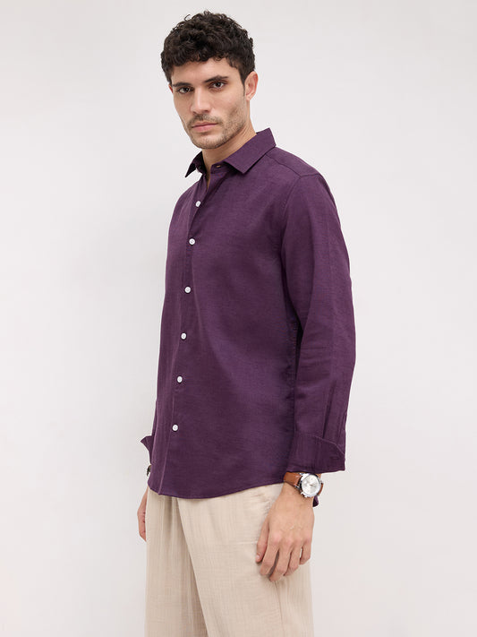 Royal Deep Purple Linen Blend Shirt