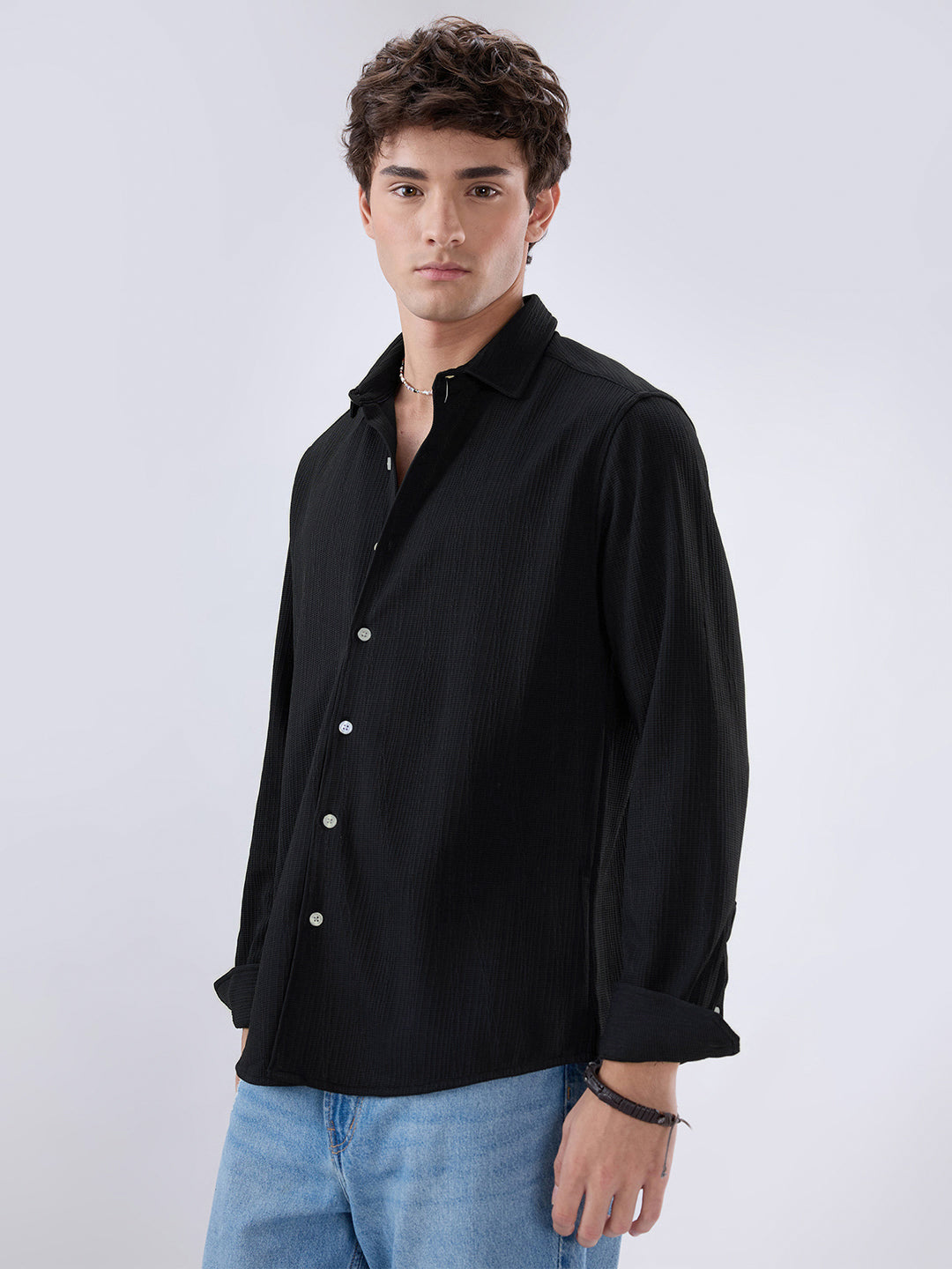 Jet Black Matrix Weave Knitted Shirt