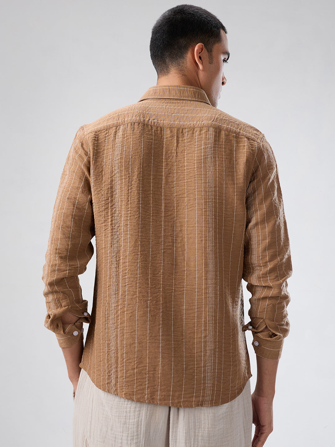 Schmick Warm Brown Pinstripe Shirt