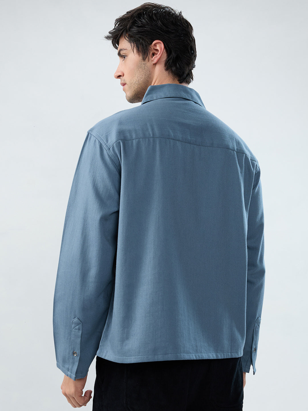 Slate Blue Cuffless Oversized Shirt