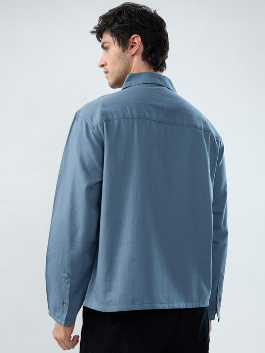 Slate Blue Cuffless Oversized Shirt