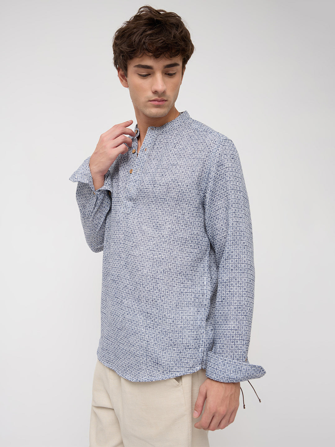 Navy Geometric Maze Textured Kurta