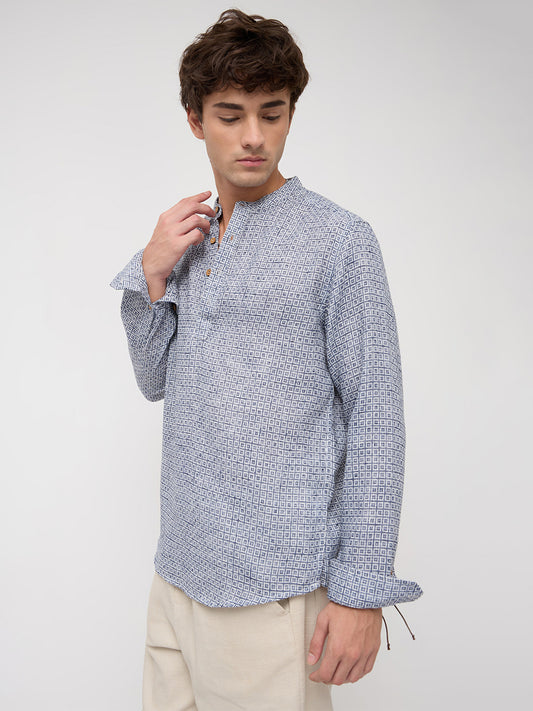 Navy Geometric Maze Textured Kurta