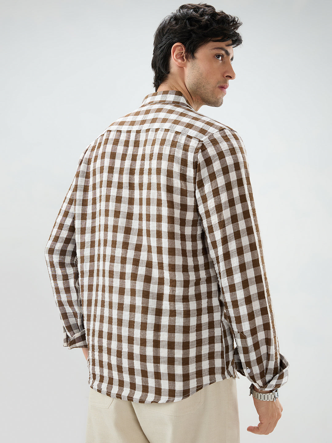 Cocoa Brown & White Gingham Checks Shirt
