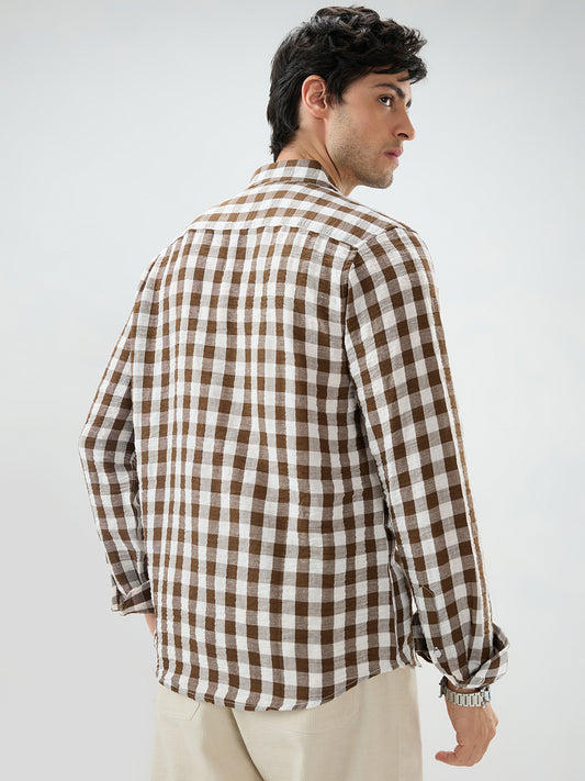 Cocoa Brown & White Gingham Checks Shirt