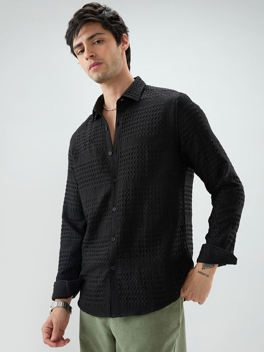 Black Geometric Grid Embossed Shirt