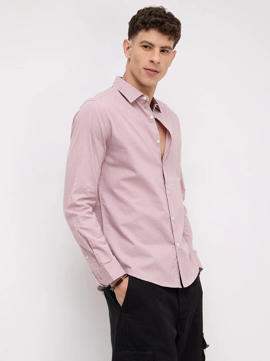 Soft Pastel Pink Micro Square Textured Shirt